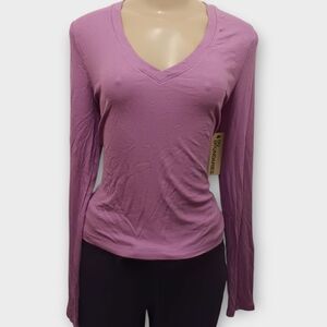 2 No Boundaries Women's Mauve Long Sleeve V-Neck Top